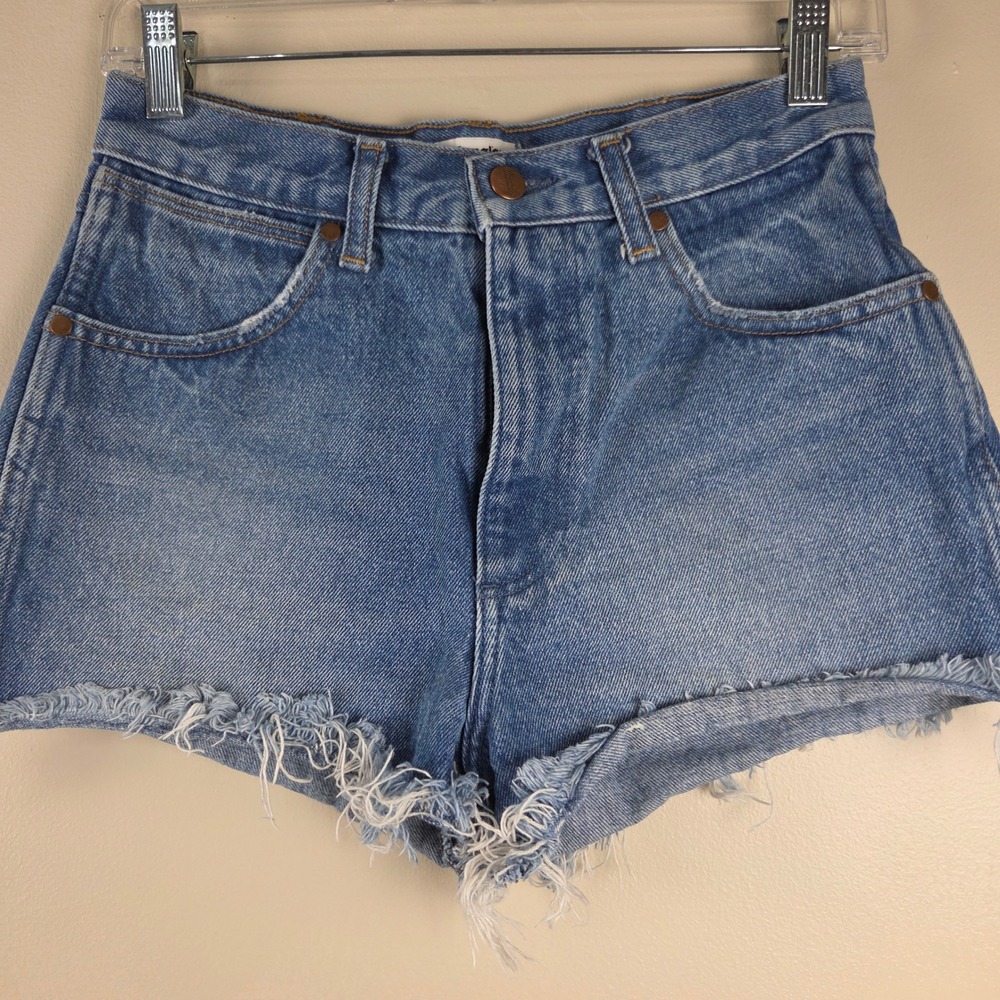 Wrangler Festival Short High Rise Cut Off Denim Jean Shorts Blue W25 Western